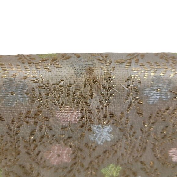 Vintage 60's Majestic Clutch Formal Metallic Gold Brocade Jacquard Pastel Floral - Picture 5 of 12